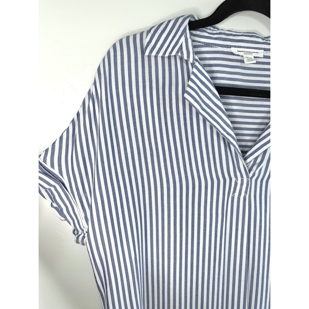 Beach Lunch Lounge Striped Short Sleeve Blouse Size M Blue Rayon Nautical Summer - Picture 4 of 15